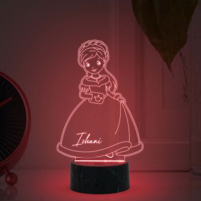 3D Illusion Nice Dream Princess Night Light with Automatic Color Changing Light Customized with Name Gifts for Children Girls